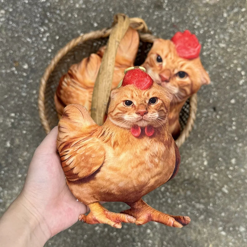 リアルプリント 鶏猫デザイン ふわふわクッション