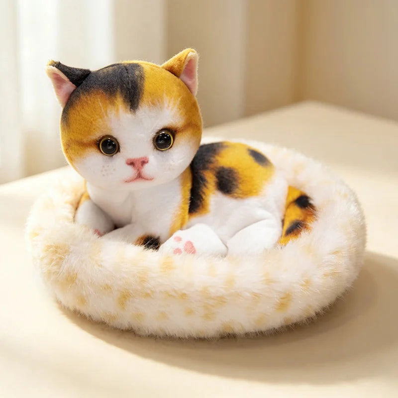 リアルな可愛い子猫のぬいぐるみ おうちベッドセット
