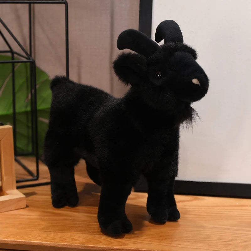 立つ白黒ヤギぬいぐるみ2匹セット 角と髭付き