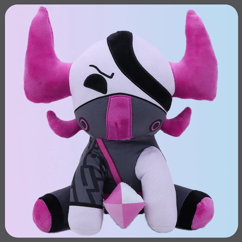 マゼンタ角と眼帯マスクのキャラクターぬいぐるみ クリスタル付き