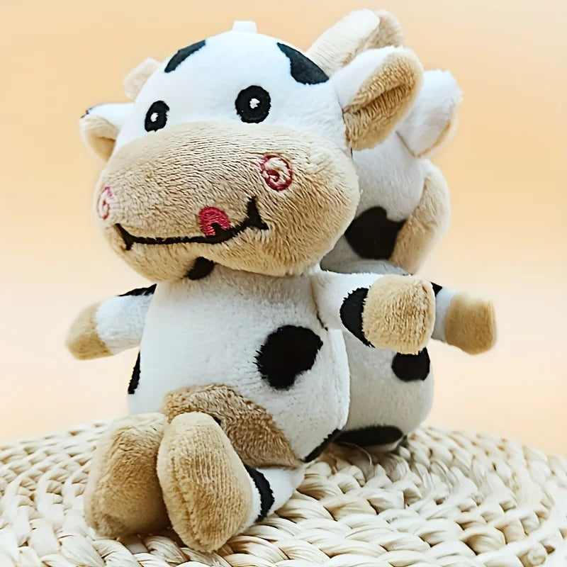 15cm Cute Milk Cow Plush Toy Animal Stuffed Doll Keyring Festival Birthday Gift Kawaii Decor Plush Keychain Toys for Boys Girls