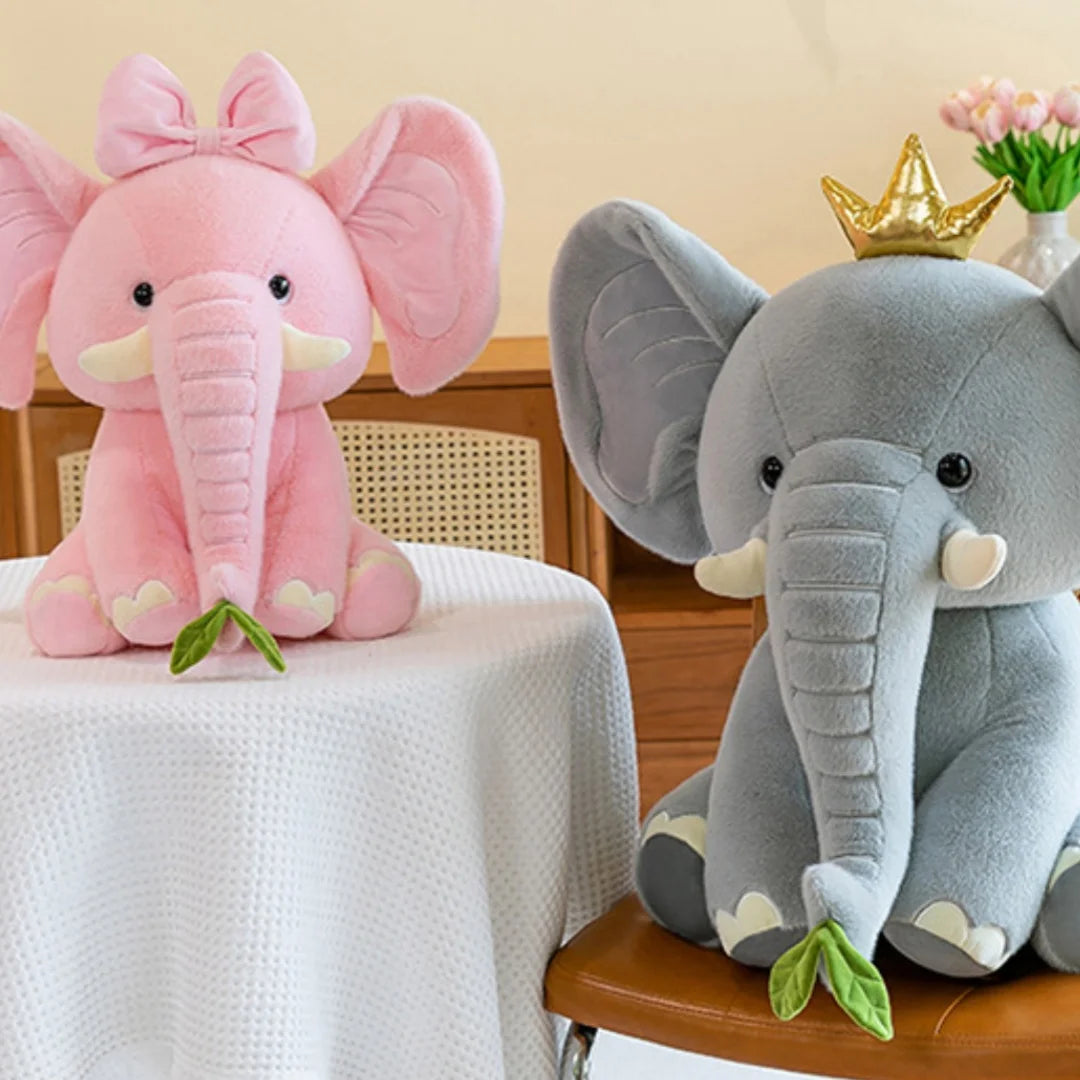 ピンクの リボン付き ふわふわ ゾウ ぬいぐるみ