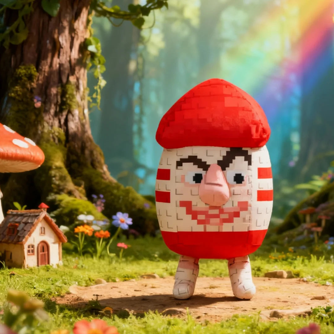 赤いキノコ屋根の顔付きハウスぬいぐるみ ミニキャラセット
