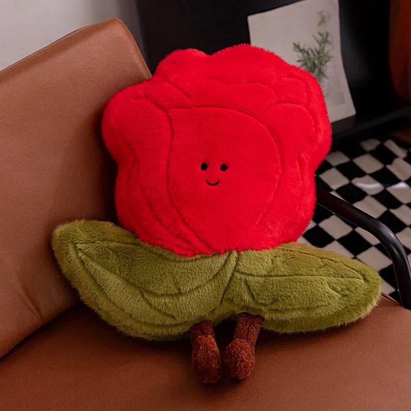 可愛らしい 顔付き バラの花 ふわふわ ぬいぐるみクッション