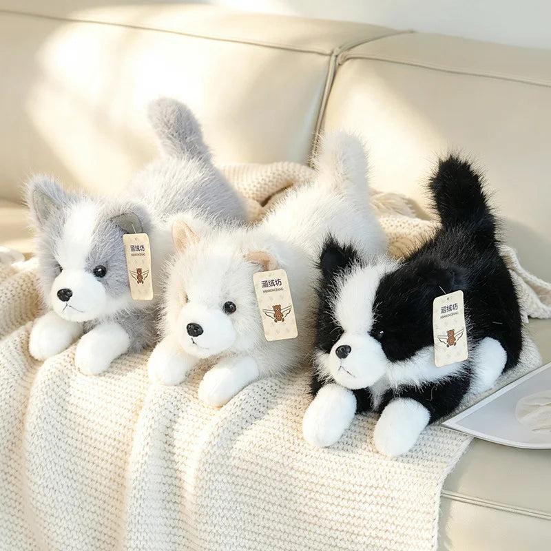 3color Lifelike Border Collie Plushie Premium Simulation Dog Toy Soft Fluffy Furry Puppy Stuffed Animal Cute Gift