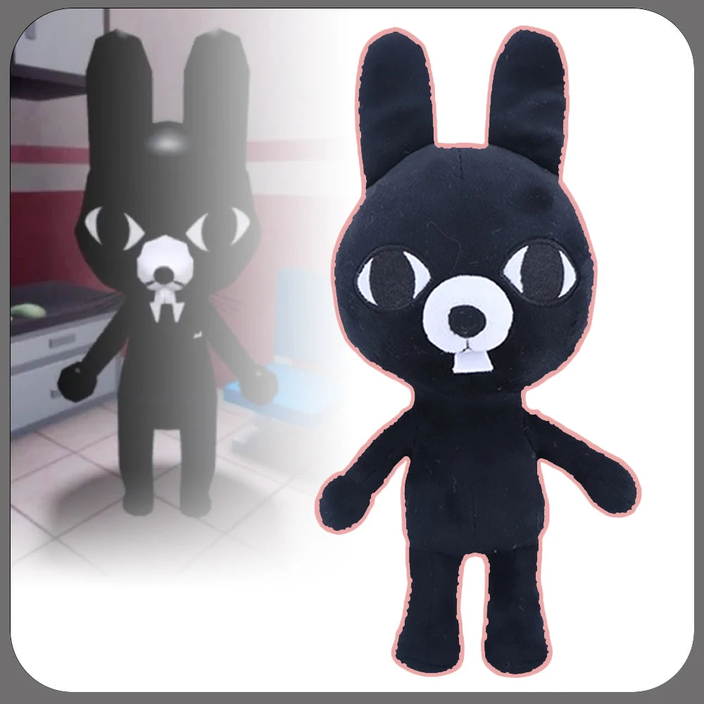 白い目と一本歯の黒ウサギぬいぐるみ