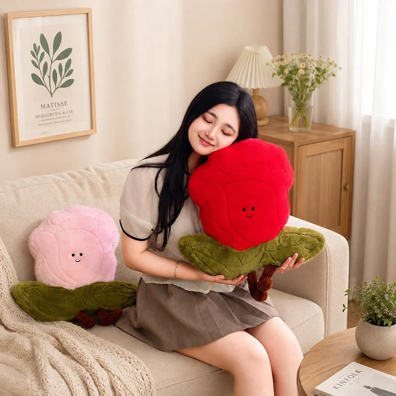 可愛らしい 顔付き バラの花 ふわふわ ぬいぐるみクッション