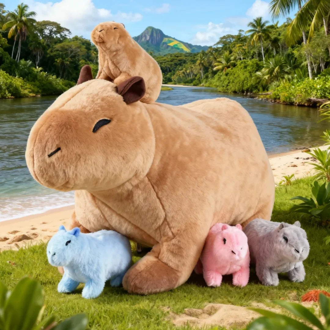 カピバラ 親子 ぬいぐるみ 5匹セット カラフルな赤ちゃん付き