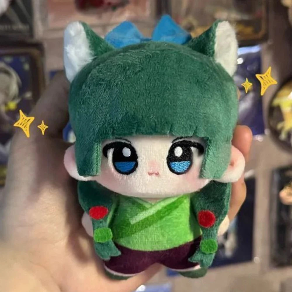 かわいい ちびキャラ ぬいぐるみ 紫の和装と緑のフード 2個セット