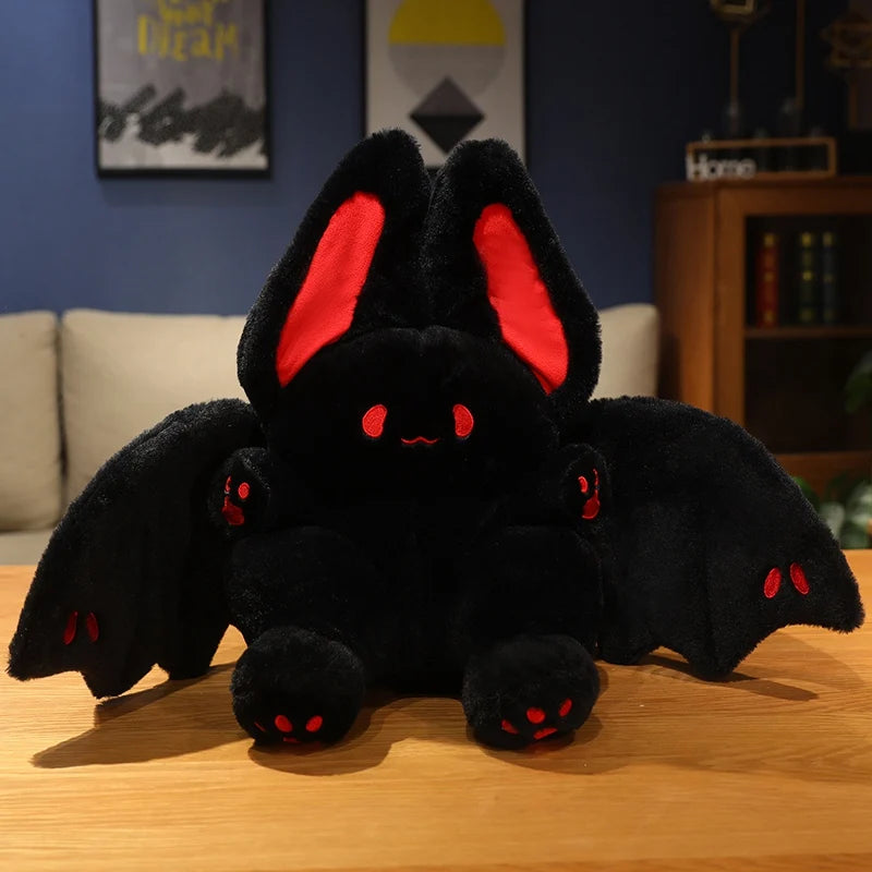 黒い悪魔うさぎ ぬいぐるみ 赤い耳とコウモリの羽