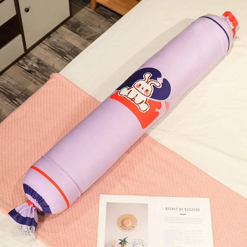 かわいい うさぎ柄 パステルカラー 円筒形 ロングクッション