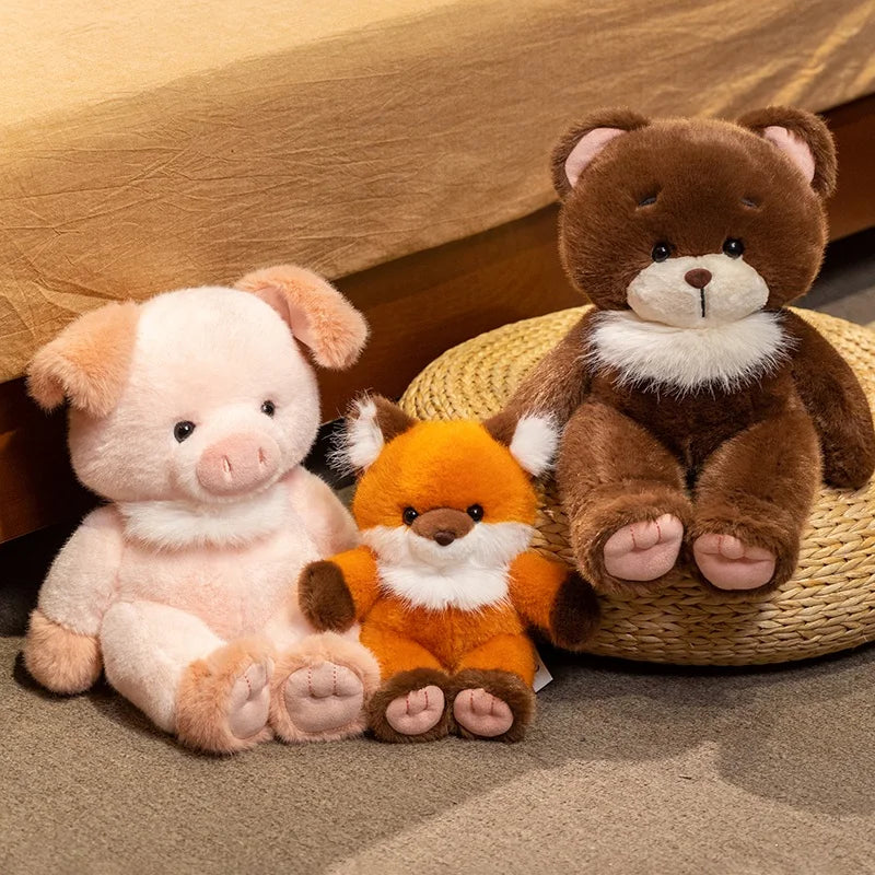 New Kawaii Animal Pig Fox Bear Plushies Toy Soft Cute Stuffed Plush Toy Lovely Bear Doll For Girl Boy 22cm 30cm