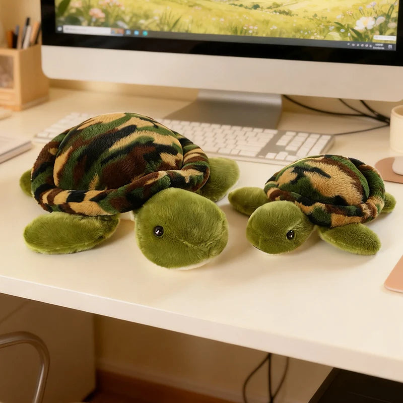 45cm Cute Green camouflage Tortoise Doll Stuffed LifeLike Real Aquatic Animal Plushie Sleeping Companion Gift