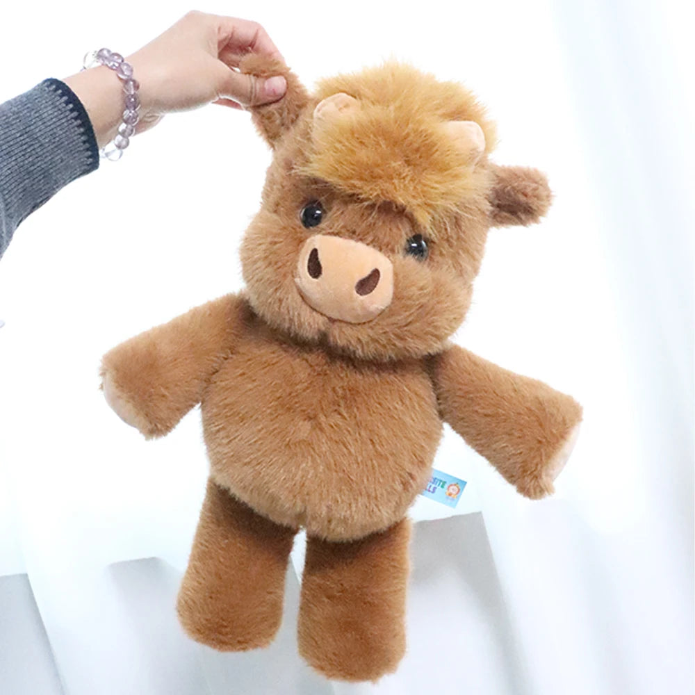 Adorable Brown Highland Cattle Plush Toys Huggable Running Cow Stuffed Animal Made with Premium Soft Fabric Soothing Companion
