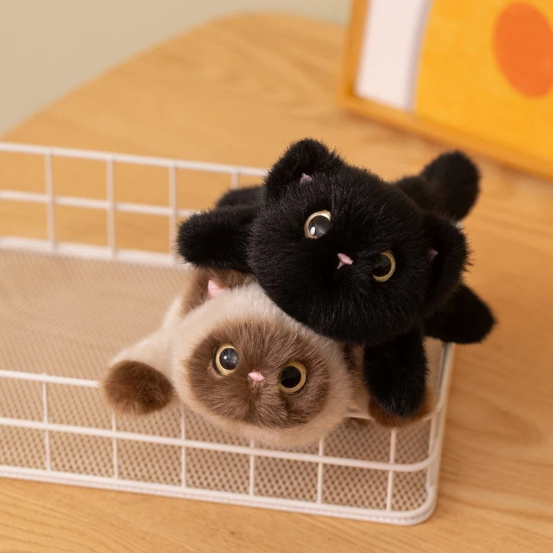 大きな目の重ね猫 ぬいぐるみ 黒と茶白