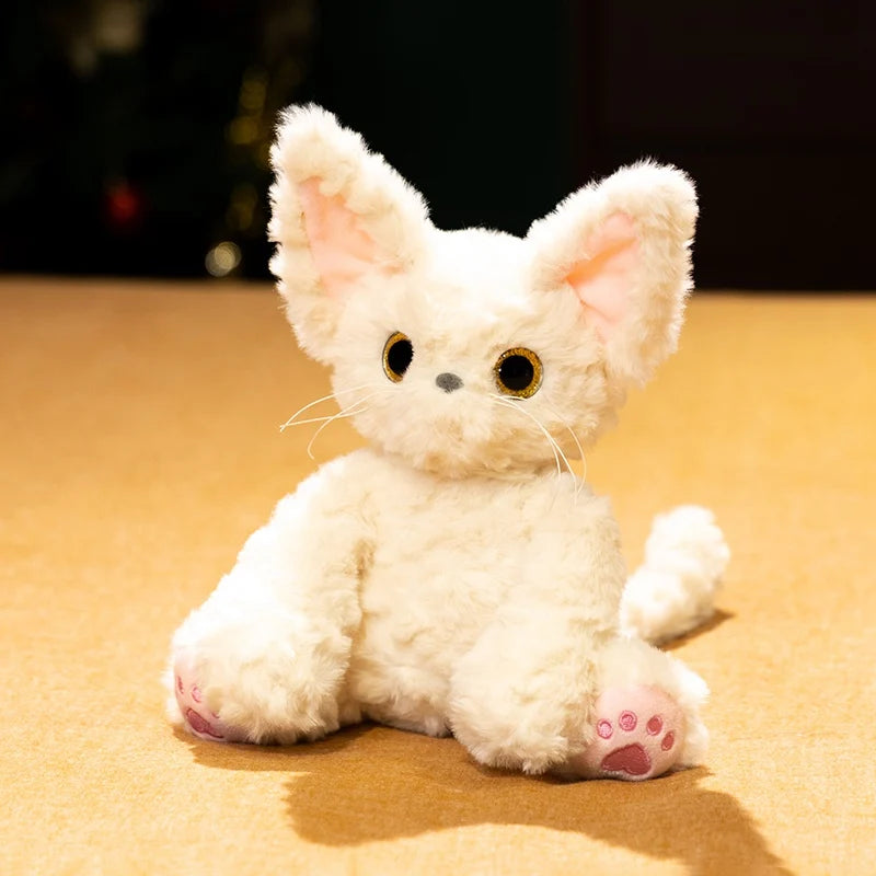 ふわふわ クリーム色の 猫 ぬいぐるみ 大きな耳と肉球