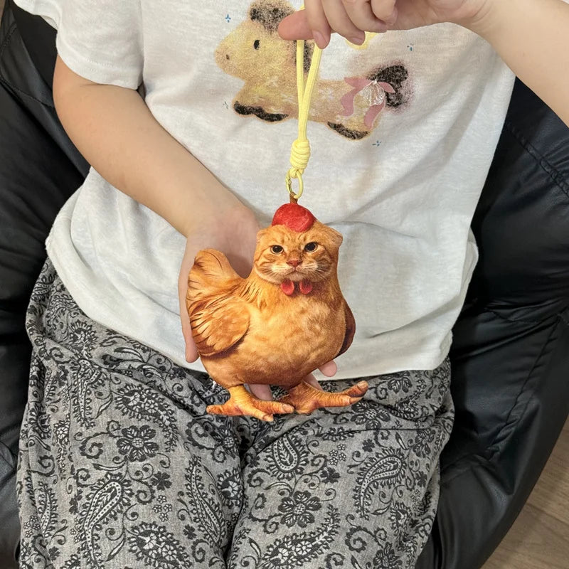 リアルプリント 鶏猫デザイン ふわふわクッション