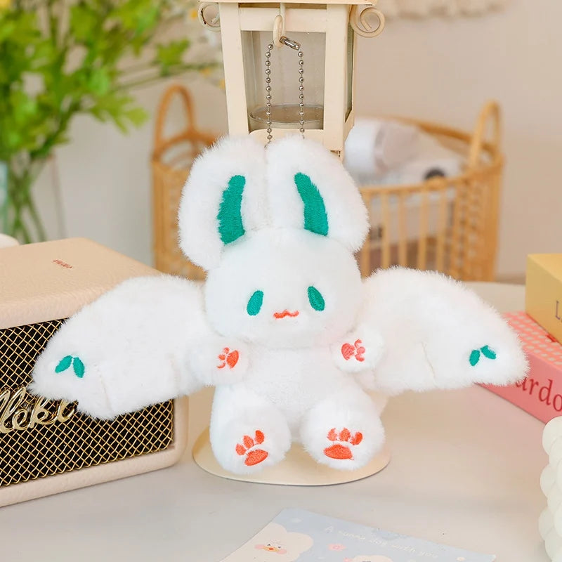 可愛い ふわふわ コウモリ耳 羽付き うさぎ 抱きぐるみ 白 ピンク