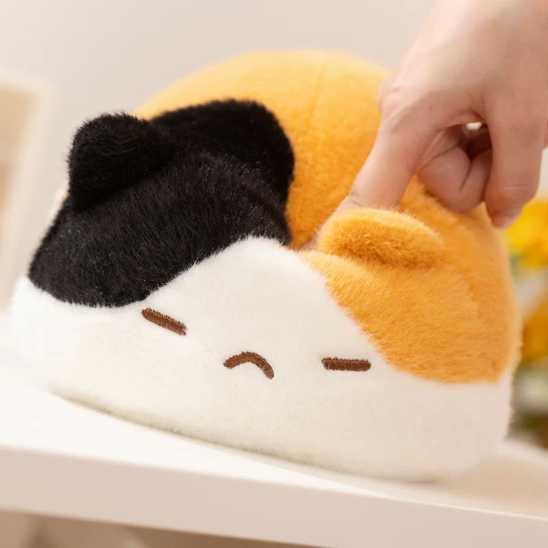 まん丸 もこもこ 眠り猫 ぬいぐるみ 三毛 黒 白