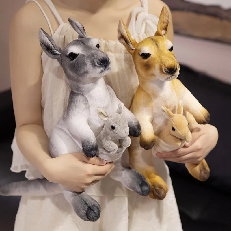 カンガルー 親子 ぬいぐるみ お腹の赤ちゃん付き グレー/茶色