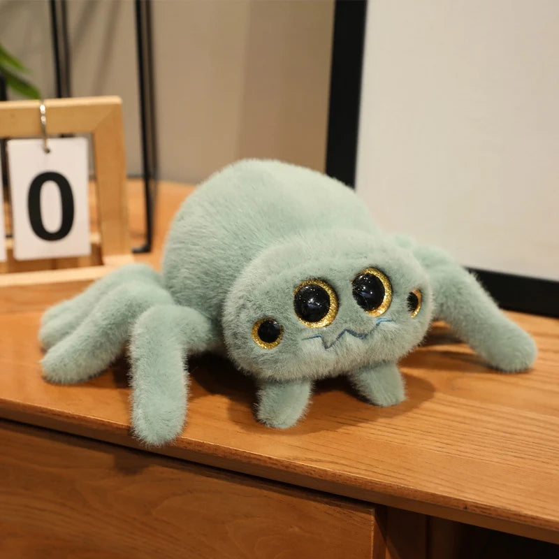 ふわふわ大きな目 クモのぬいぐるみ 黒とグレー