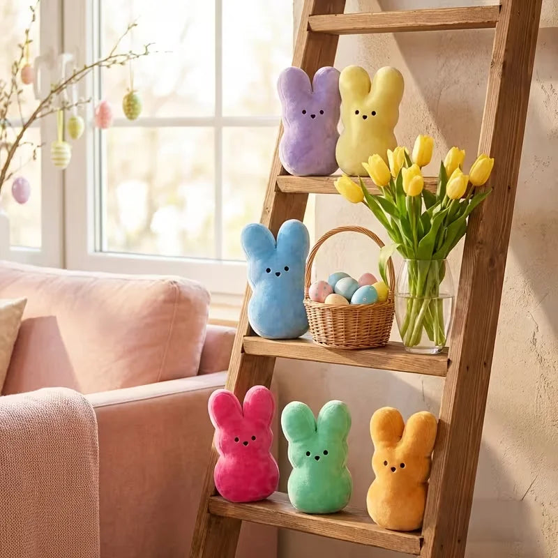 ふわふわパステルカラーのイースターうさぎぬいぐるみ6色セット