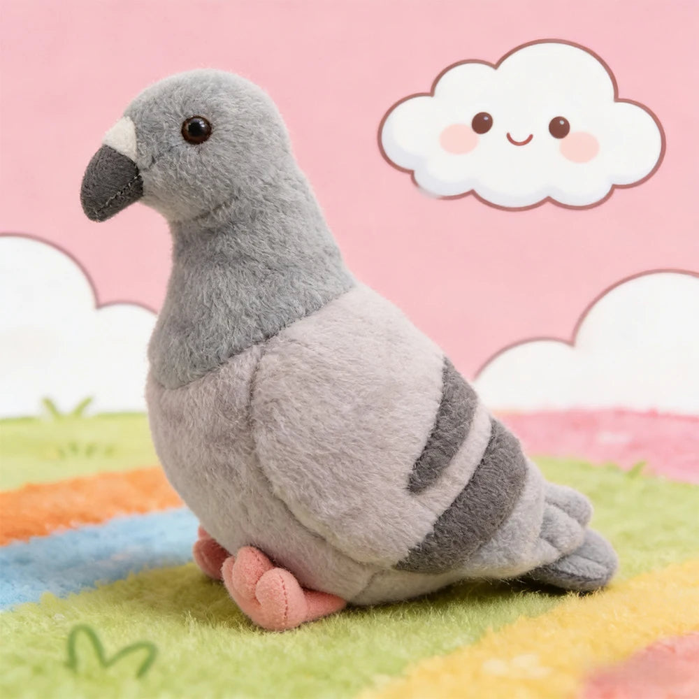 柔らかなグレーのリアルなハト ぬいぐるみ
