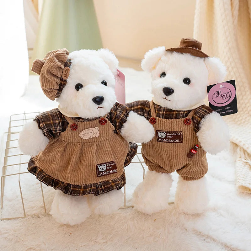 2pcs/lot 26cm Cute Couple Teddy Bear Peluche Toys Kawaii Calf Dress Bear Dolls Stuffed Soft Toy for Girls Baby Girlfriend Gifts