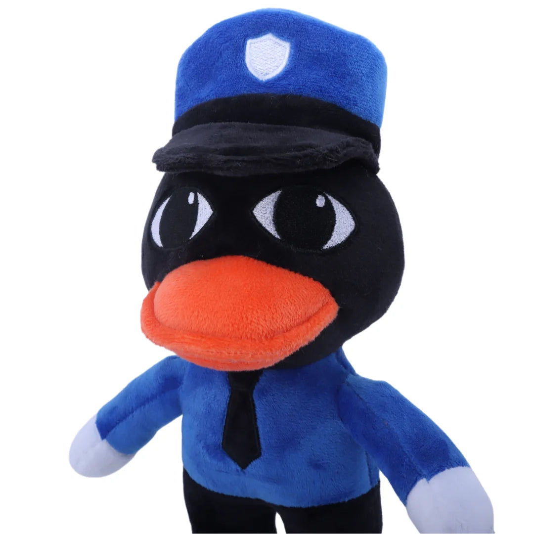警官服の黒いアヒル キャラクターぬいぐるみ