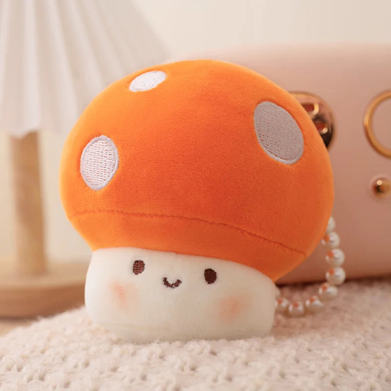 ふわふわ笑顔のカラフル水玉キノコ ミニぬいぐるみ