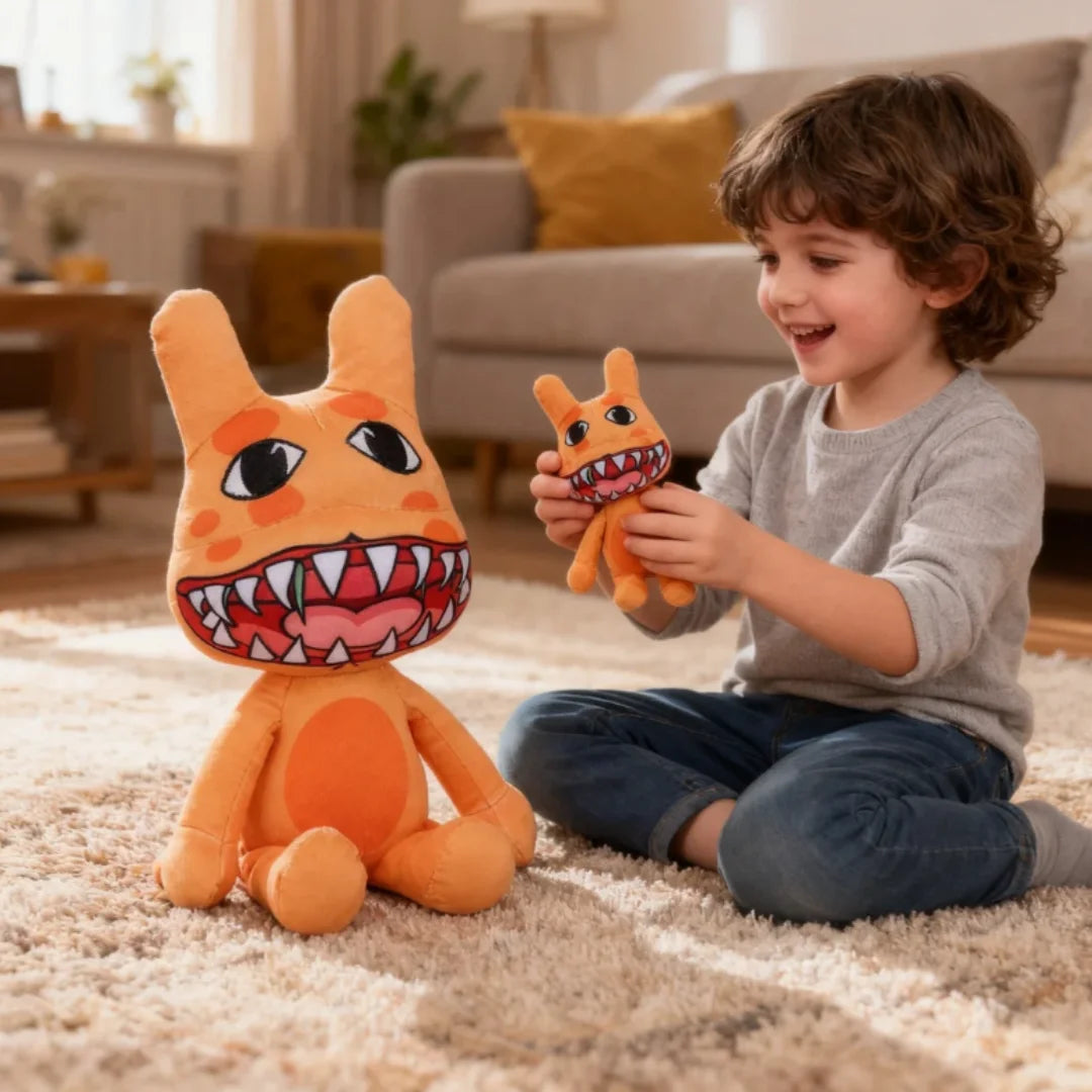 ギザギザ歯のオレンジ モンスター ぬいぐるみ 大小セット