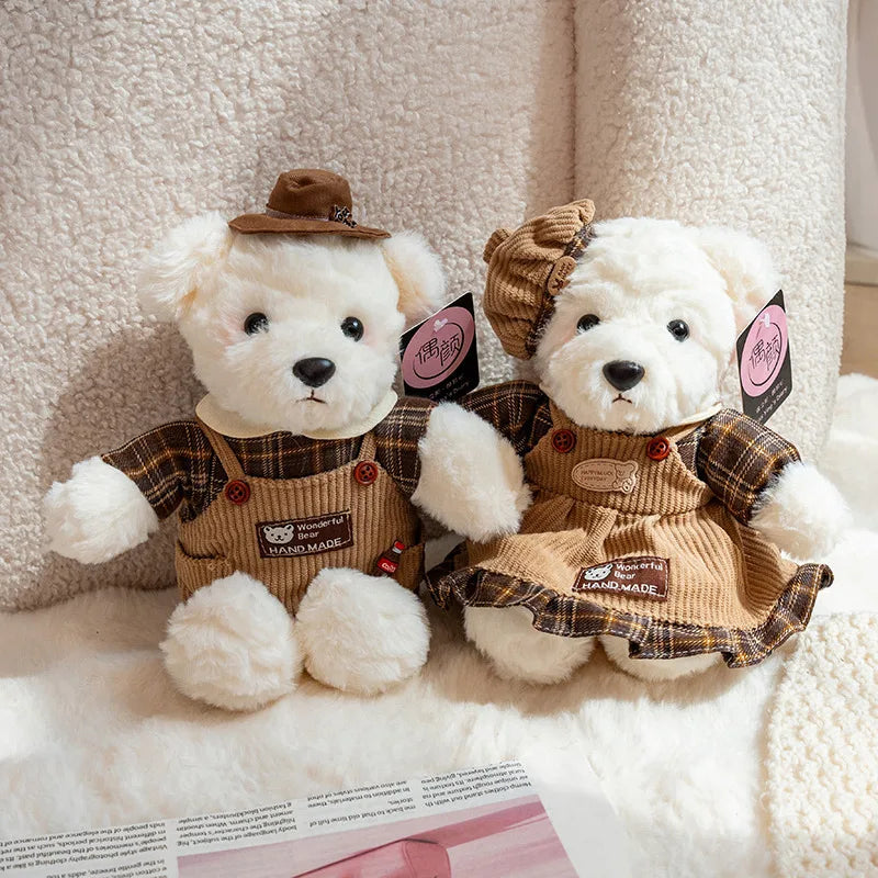 2pcs/lot 26cm Cute Couple Teddy Bear Peluche Toys Kawaii Calf Dress Bear Dolls Stuffed Soft Toy for Girls Baby Girlfriend Gifts