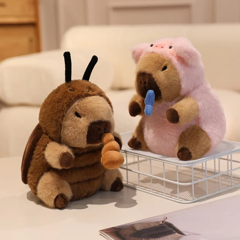 22cm Cute Capybara Plush Toys Pull the String to Transform into Dinosaur, Rabbit, Shark, Bee, Cockroach Capibara Toys for Kids