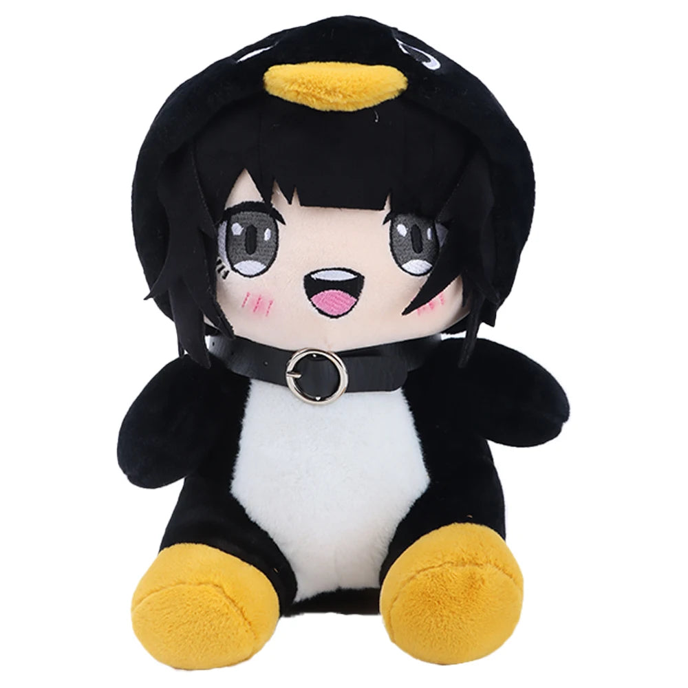ペンギンパーカーとチョーカー付きアニメ風ぬいぐるみ