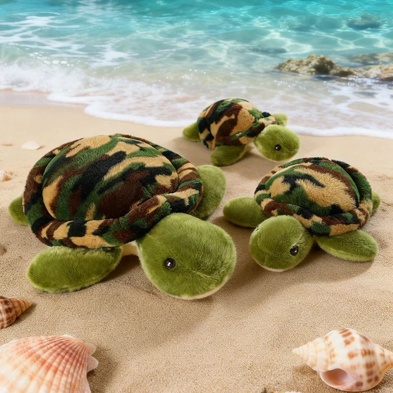 45cm Cute Green camouflage Tortoise Doll Stuffed LifeLike Real Aquatic Animal Plushie Sleeping Companion Gift