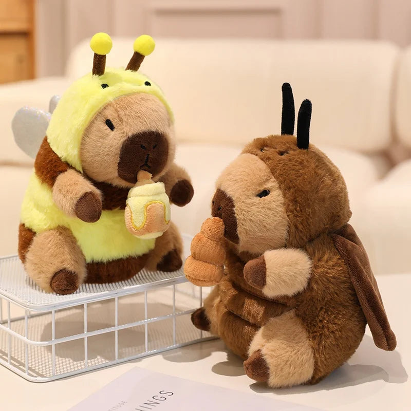 22cm Cute Capybara Plush Toys Pull the String to Transform into Dinosaur, Rabbit, Shark, Bee, Cockroach Capibara Toys for Kids