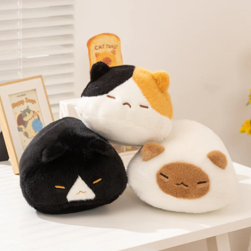 まん丸 もこもこ 眠り猫 ぬいぐるみ 三毛 黒 白