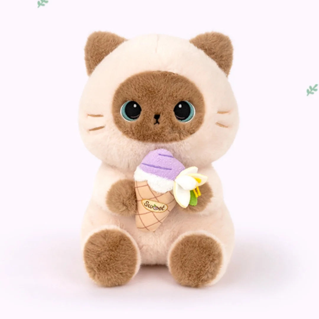 ラベンダー ケーキカップ入り もこもこフード シャム猫風 ぬいぐるみ
