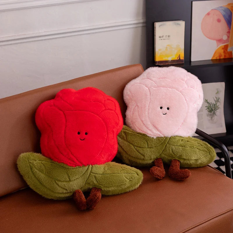 可愛らしい 顔付き バラの花 ふわふわ ぬいぐるみクッション