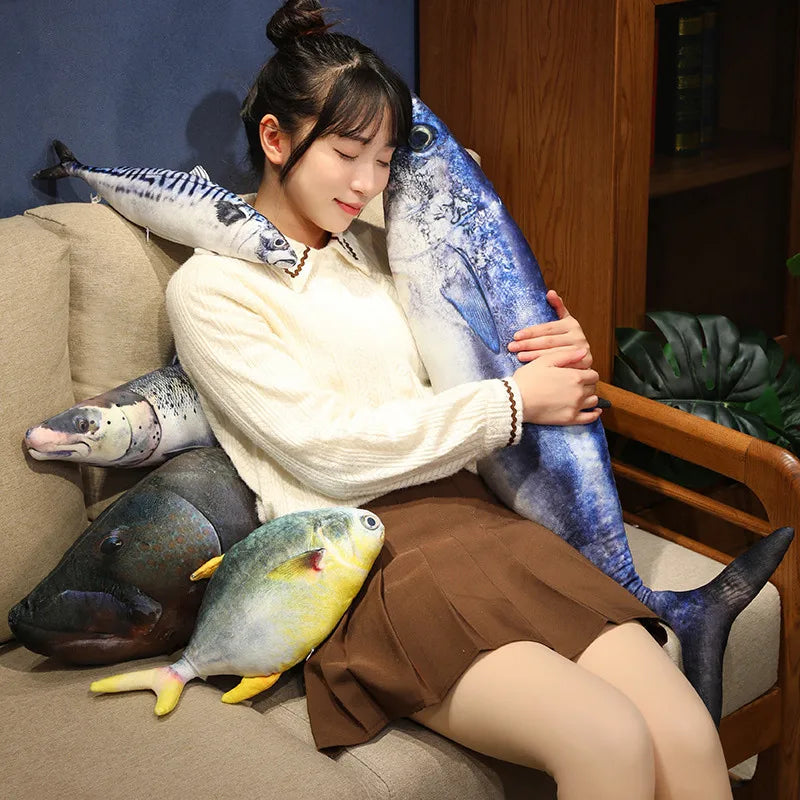 40/60cm Simulation Funny Fish Plush Toy Soft Stuffed Animal Lifelike Tuna or Mackerel Plush Pillow Kids Birthday Gift Home Decor