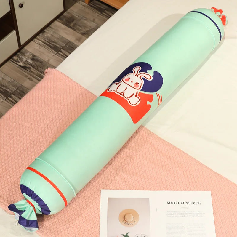 かわいい うさぎ柄 パステルカラー 円筒形 ロングクッション