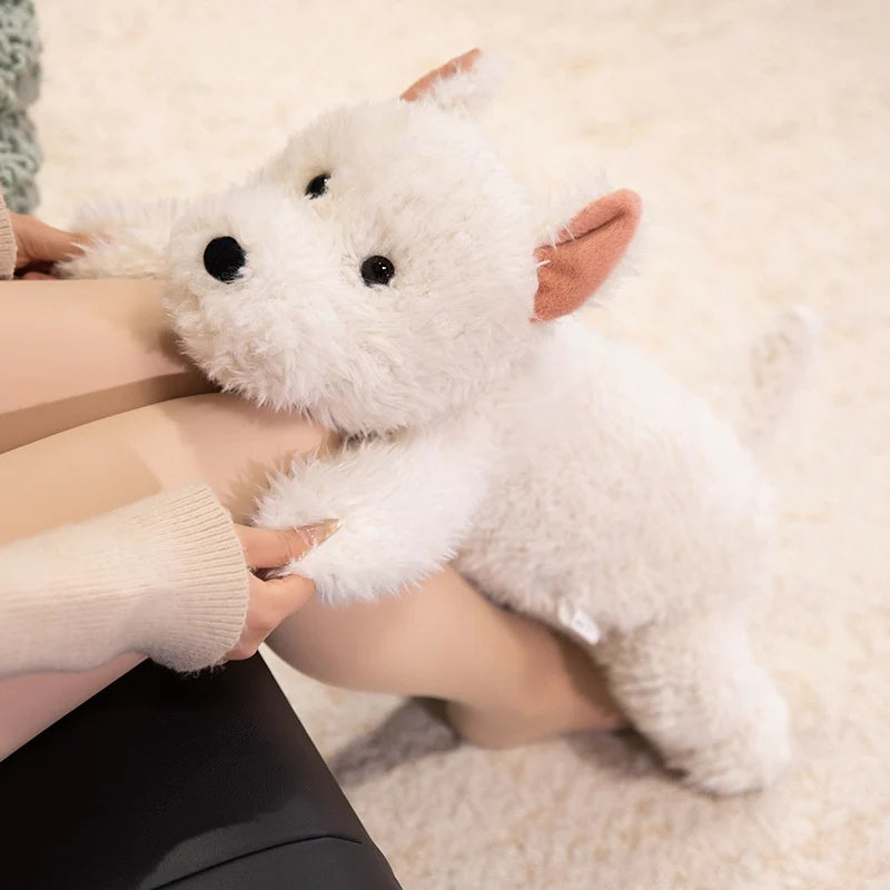 42cm Kawaii Fluffy Hair West Highland Dog White Terrier Plushie Soft Puppy Plush Toy Stuffed Lifelike Animal Appease Doll Pillow