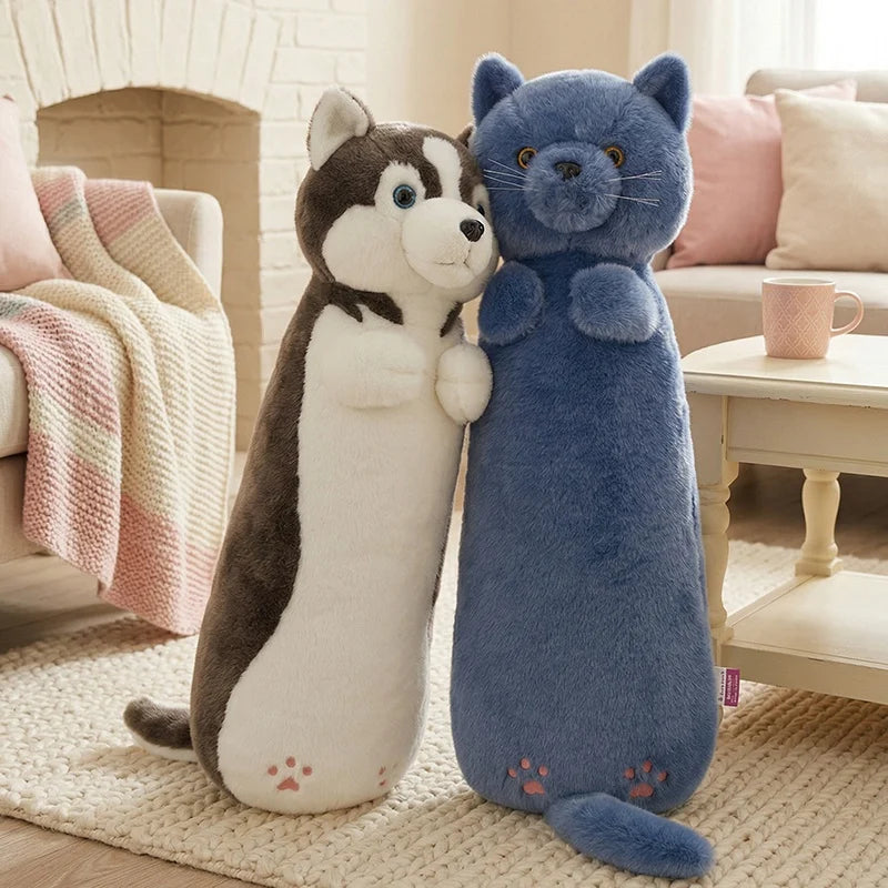 Cute Animal Plush Toy Long Brown Grey Blue Sleeping Cats Dogs Leg Pillow Squishy Little Animal Doll Appeasing Plushie Gift