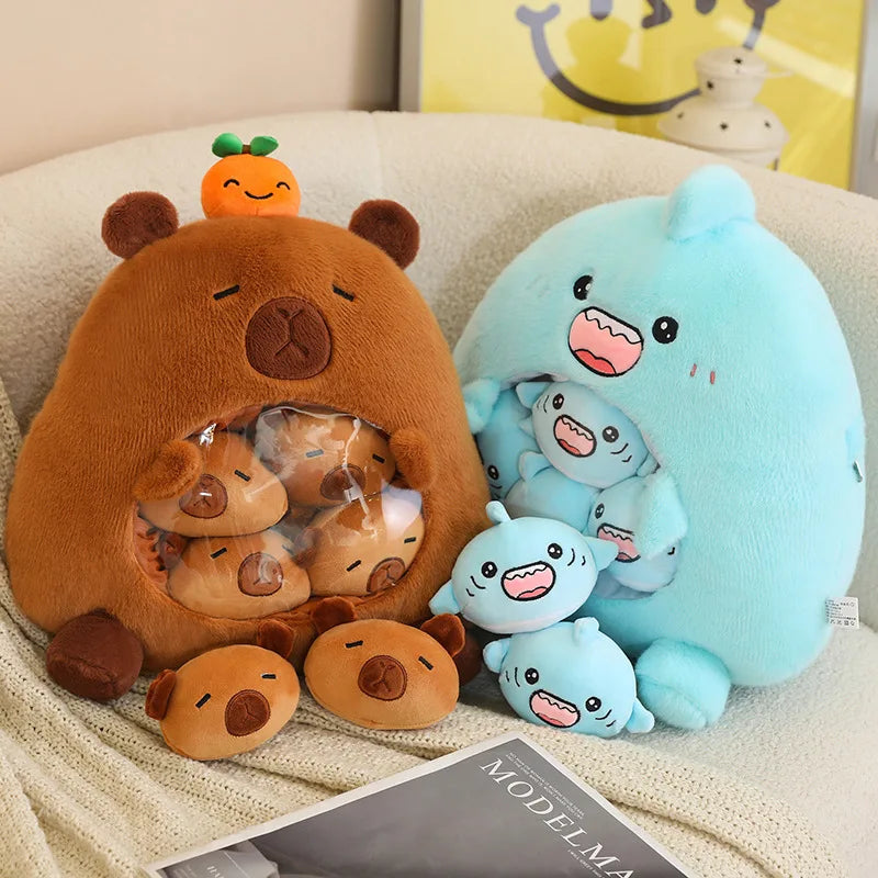 眠そうな茶色いクマのぬいぐるみ お腹にミニくま入り ニンジン付き