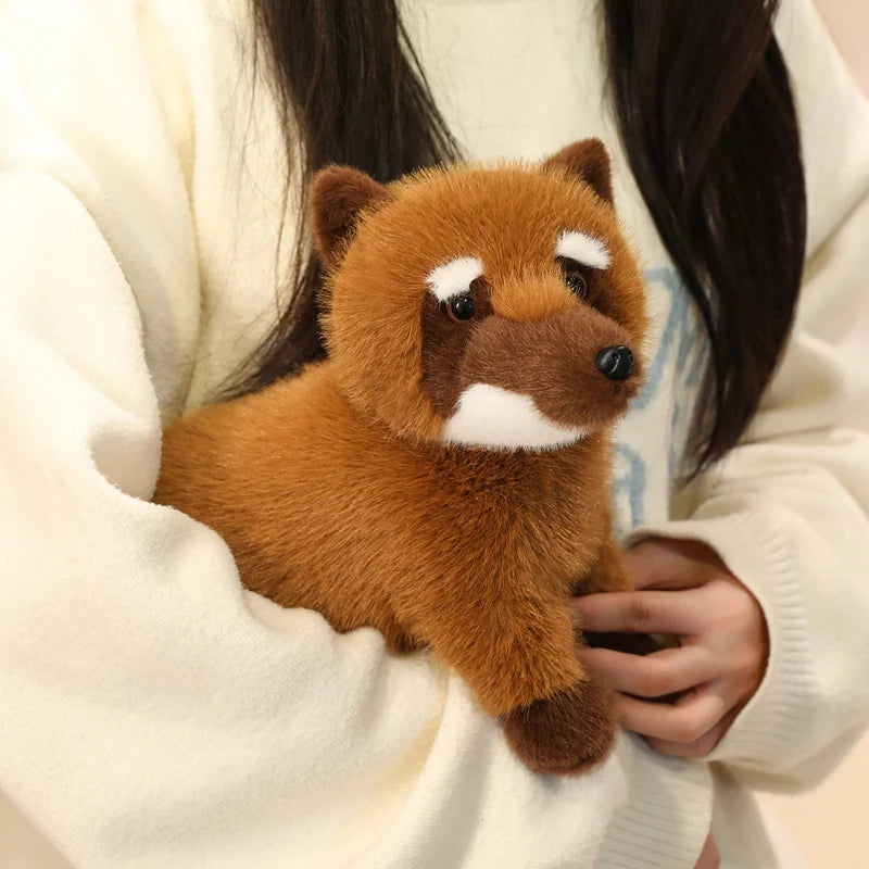 ふわふわ リアルなレッサーパンダぬいぐるみ しま模様のしっぽ