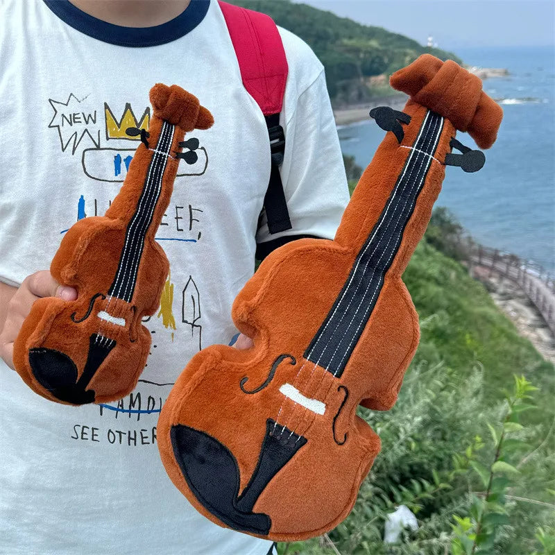 ふわふわヴァイオリンミニぬいぐるみ ブラウンとオフホワイト