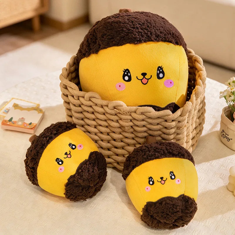 Happy Chestnut Family Plush Toys Cotton Stuffed Cartoon Smile Hazelnut Doll Soft Cozy Throw Pillow Kawaii Home Decor Kids Gift