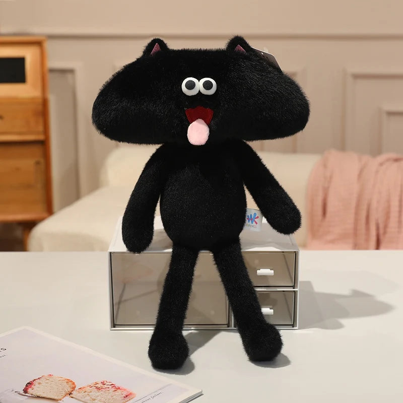 ユニークな顔のふわふわぬいぐるみ 黒とグレーのペア