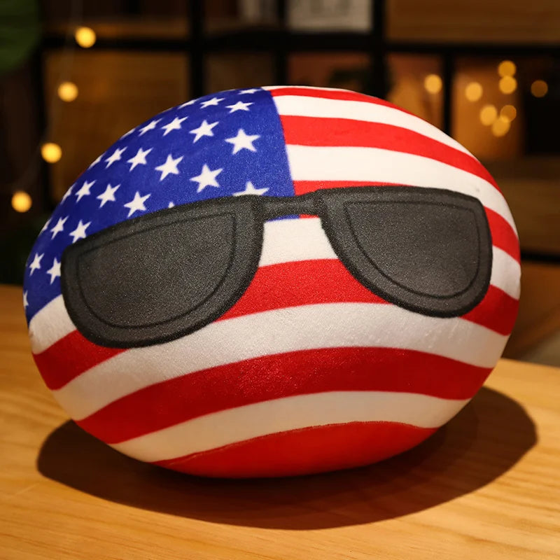 サングラス付き アメリカ国旗柄 丸型 ふわふわ ぬいぐるみ
