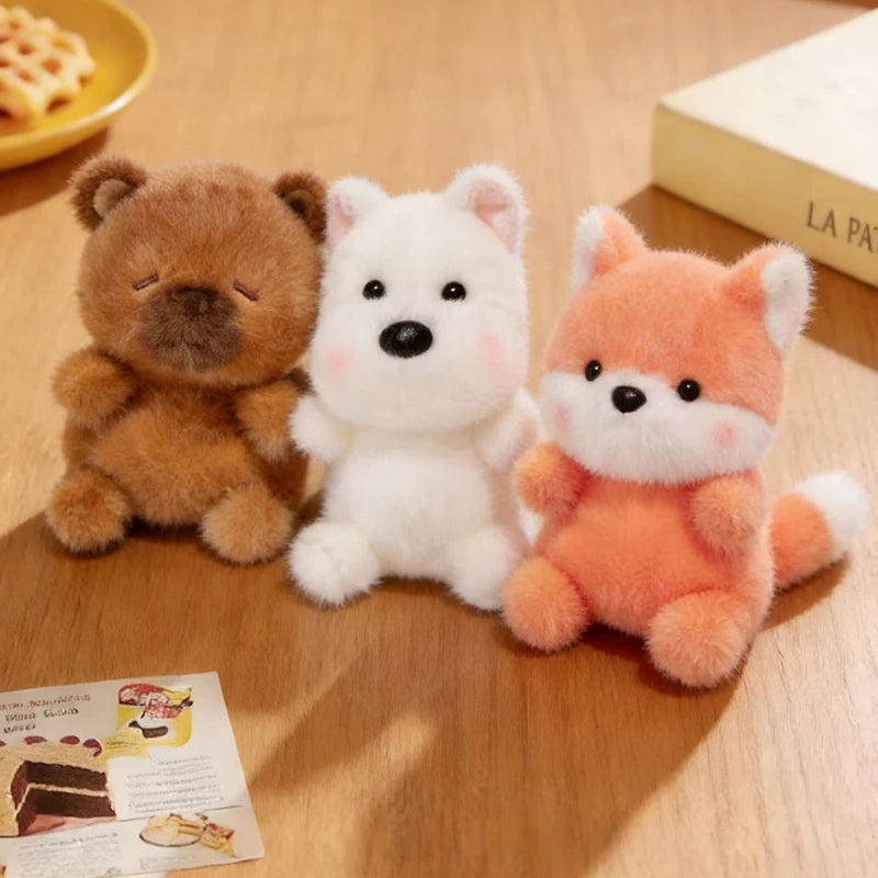 ふわふわの白い子犬ぬいぐるみキーホルダー